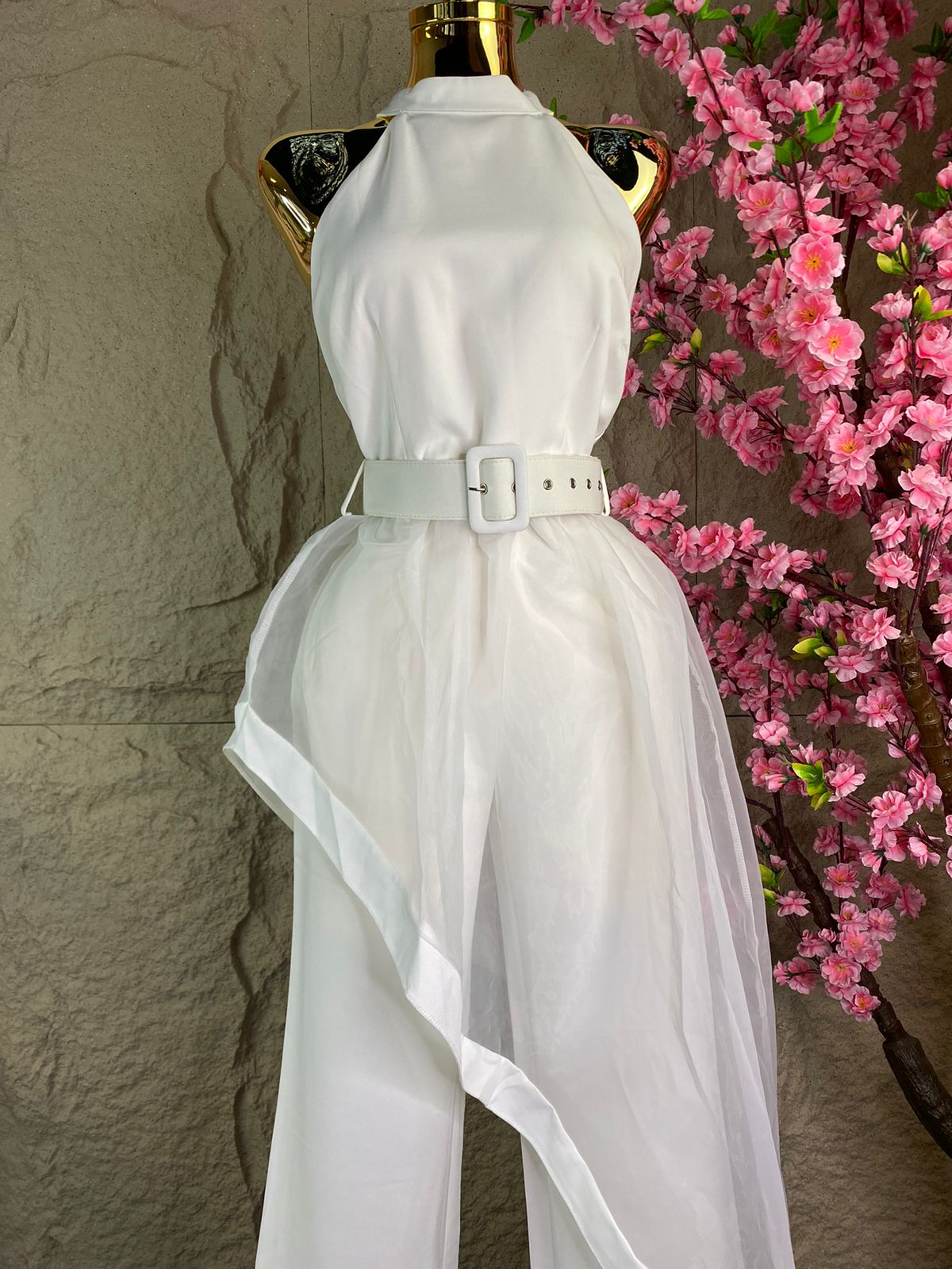 CONJUNTO PANTALON/BLUSA HIGH LOW BLANCO