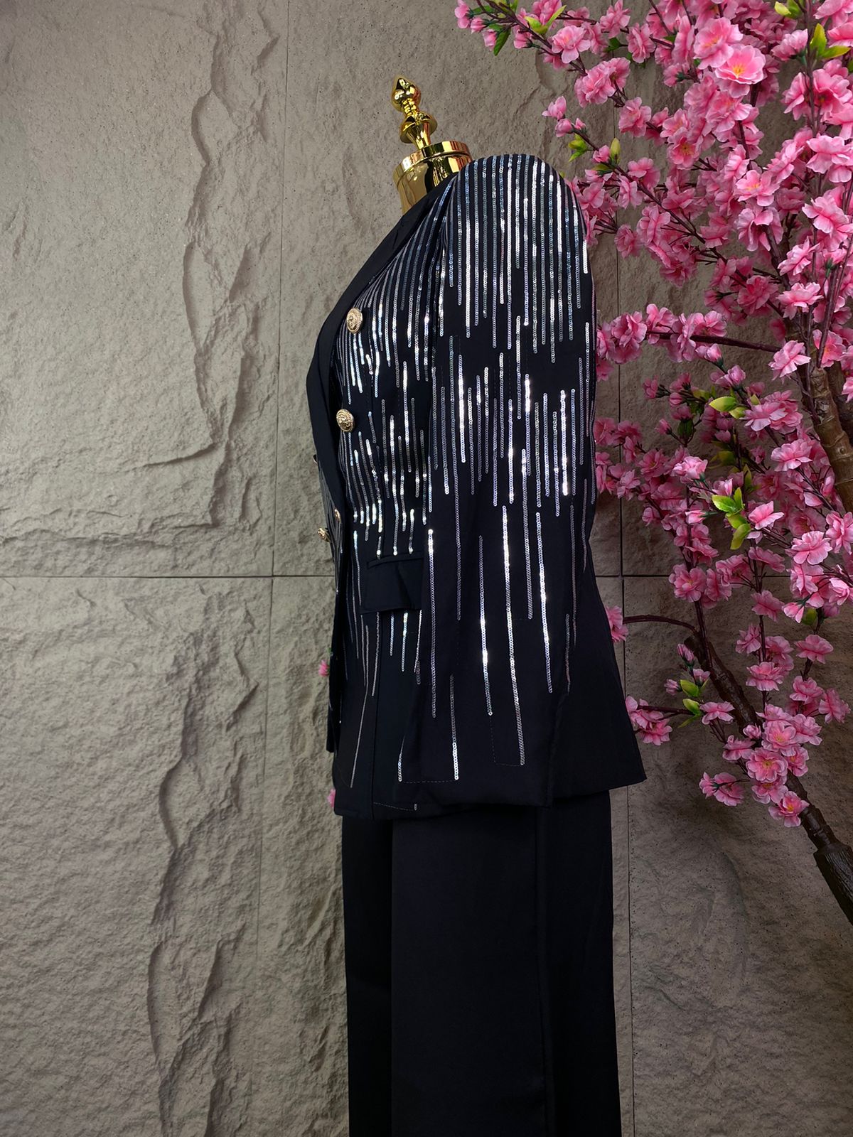 CONJUNTO PANTALON/SACO LENTEJUELA NEGRO