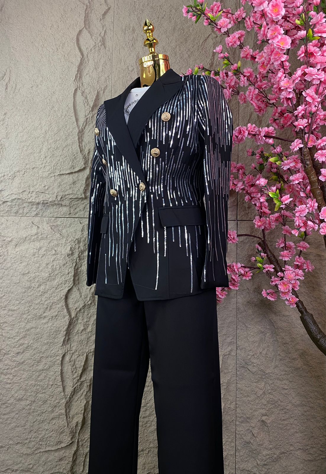 CONJUNTO PANTALON/SACO LENTEJUELA NEGRO