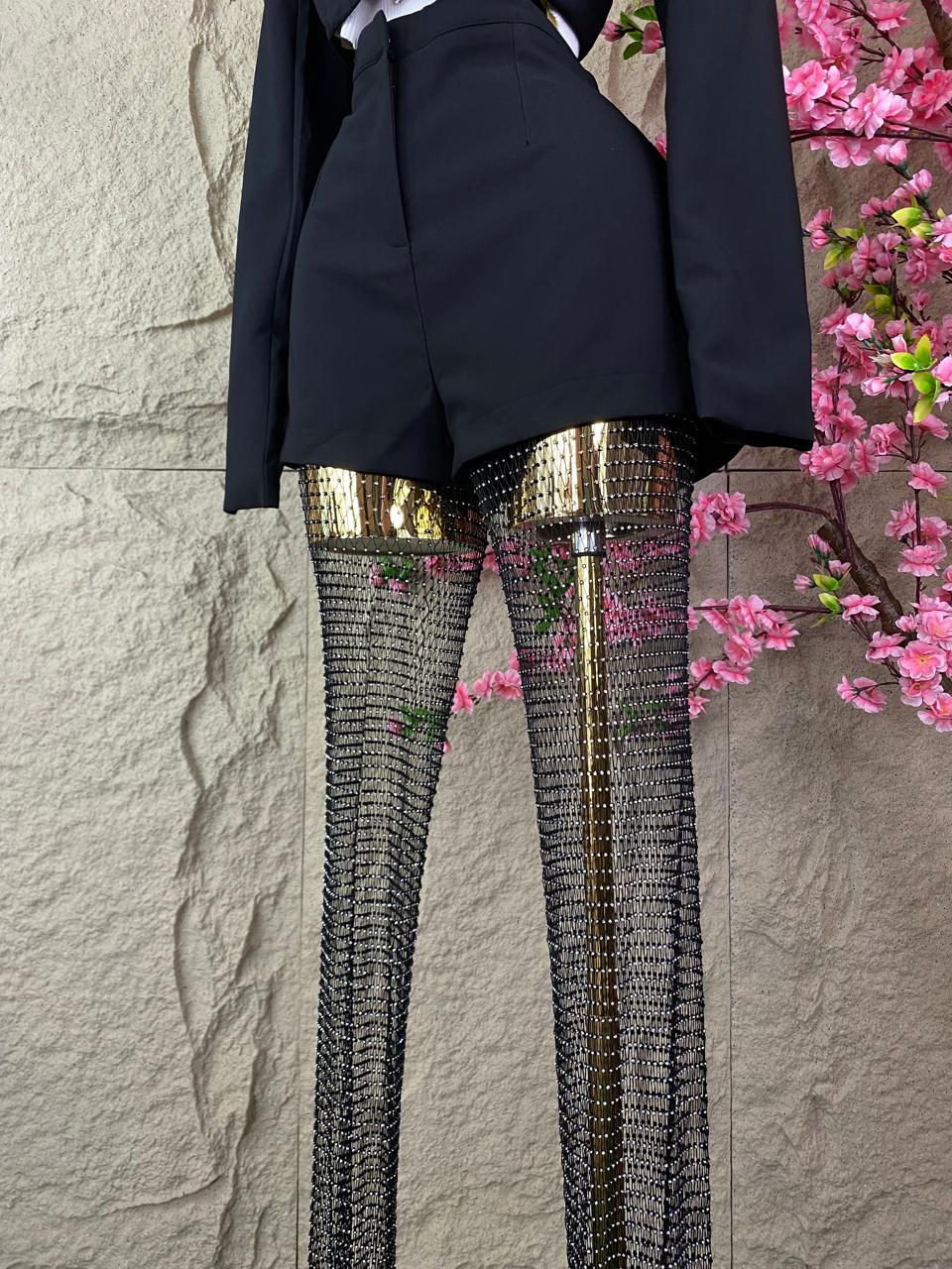 CONJUNTO SACO CORTO/PANT GLITTER NEGRO