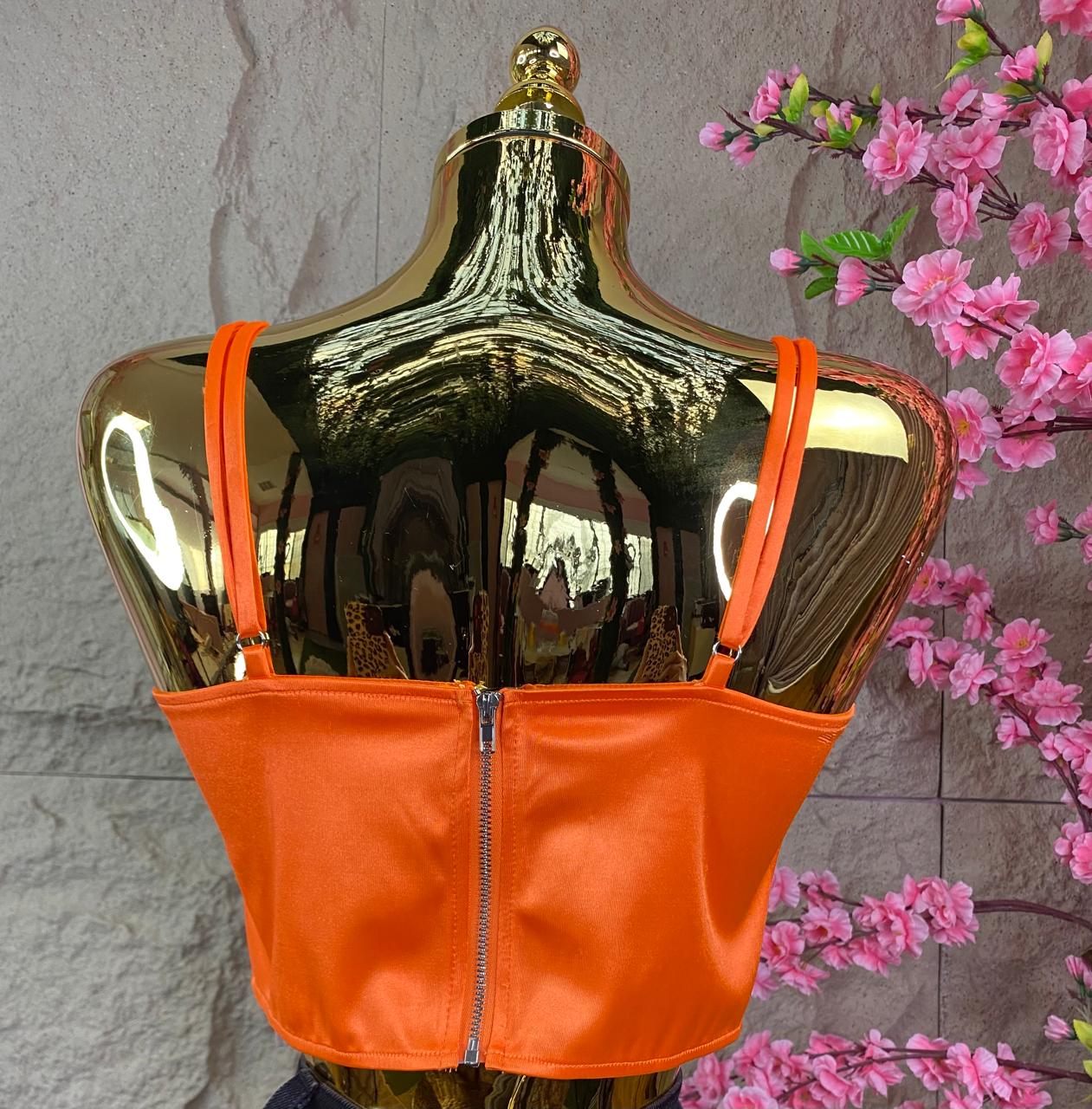 CORSET TIRANTES SATINADO NARANJA