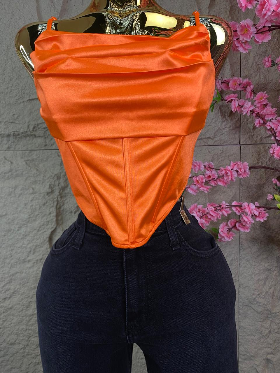 CORSET TIRANTES SATINADO NARANJA