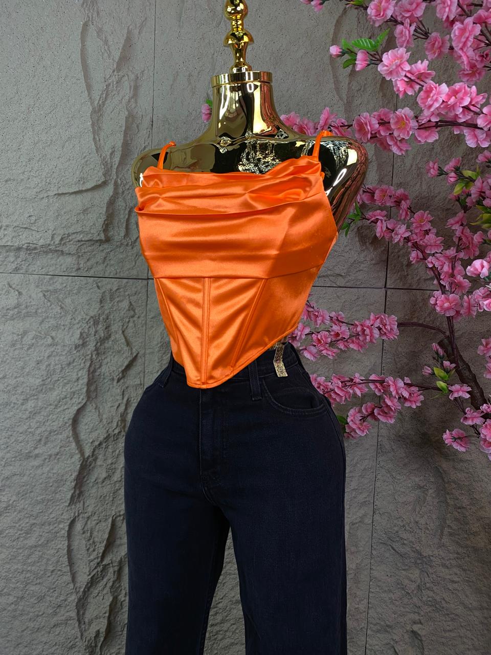 CORSET TIRANTES SATINADO NARANJA