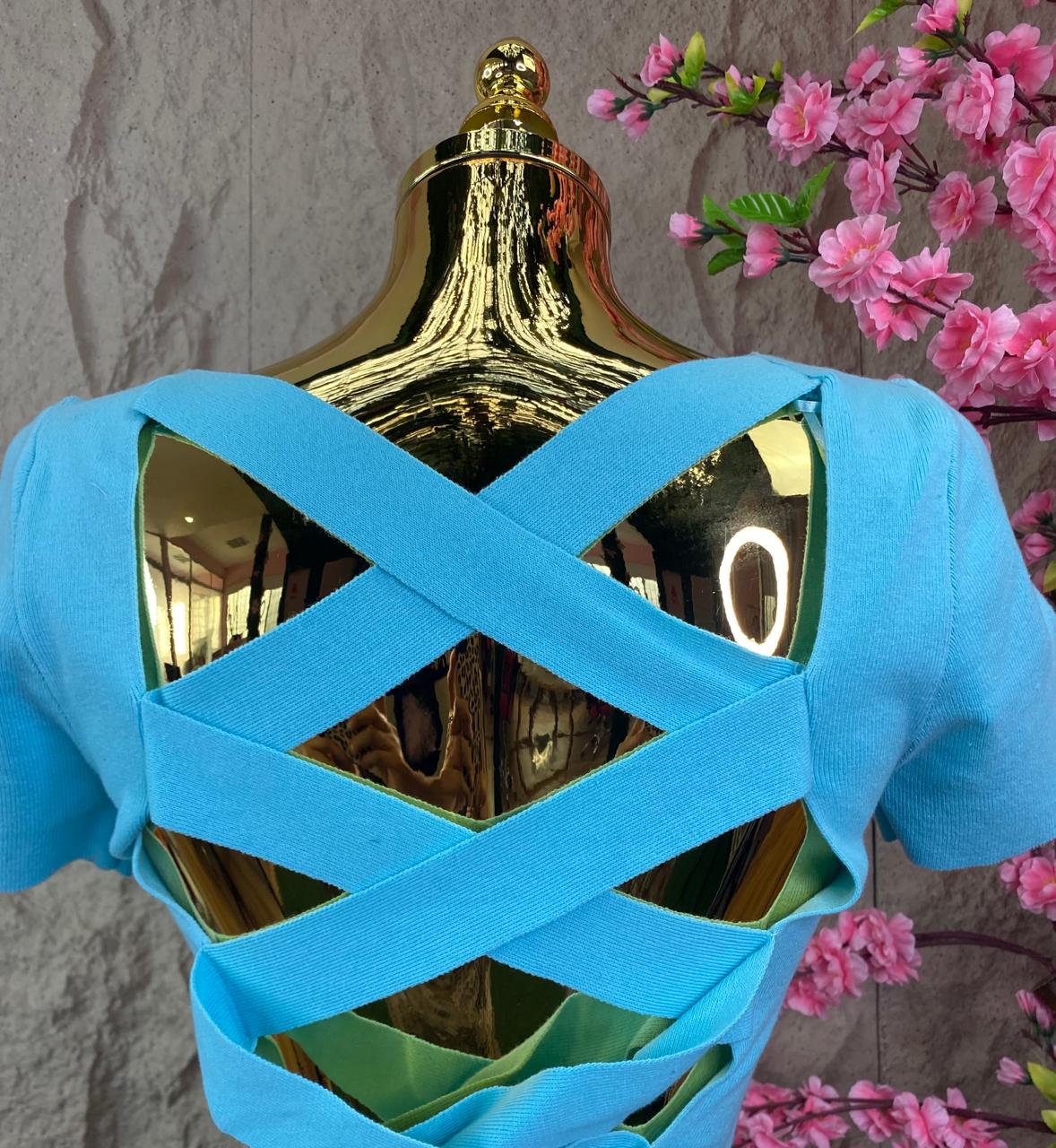 CROP TOP DE PUNTO AQUA