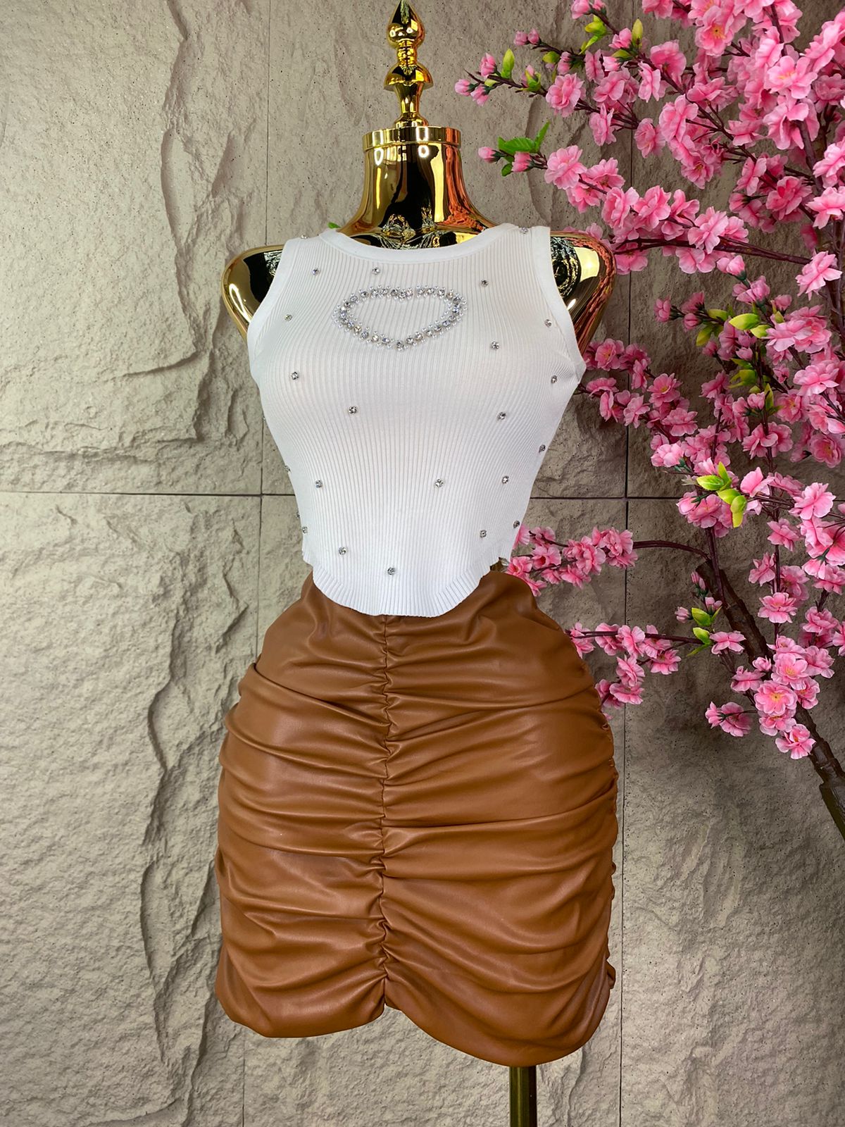 FALDA CORTA DRAPEADA CAFE