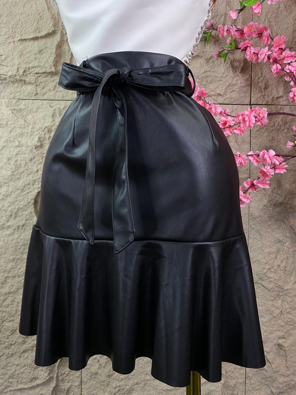 FALDA TABLEADA VINIPIEL NEGRO