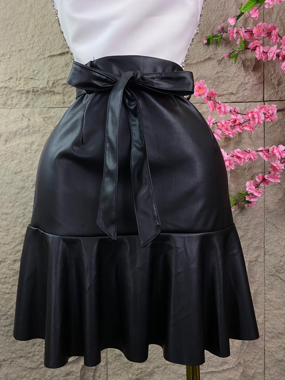 FALDA TABLEADA VINIPIEL NEGRO