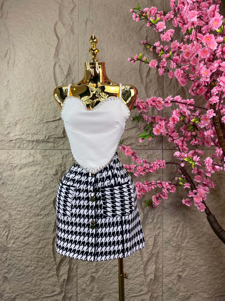 FALDA PATA DE GALLO CON BOLSAS BICOLOR
