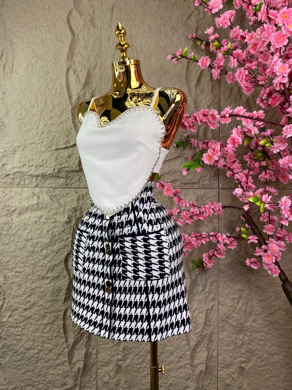 FALDA PATA DE GALLO CON BOLSAS BICOLOR