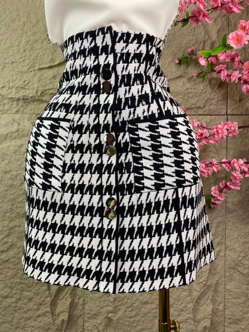 FALDA PATA DE GALLO CON BOLSAS BICOLOR