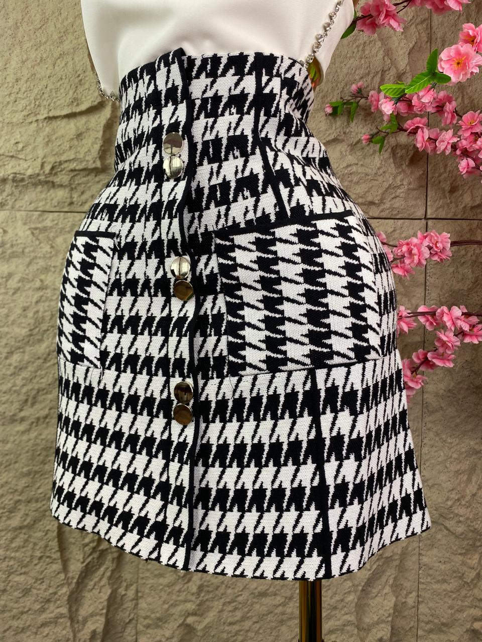 FALDA PATA DE GALLO CON BOLSAS BICOLOR