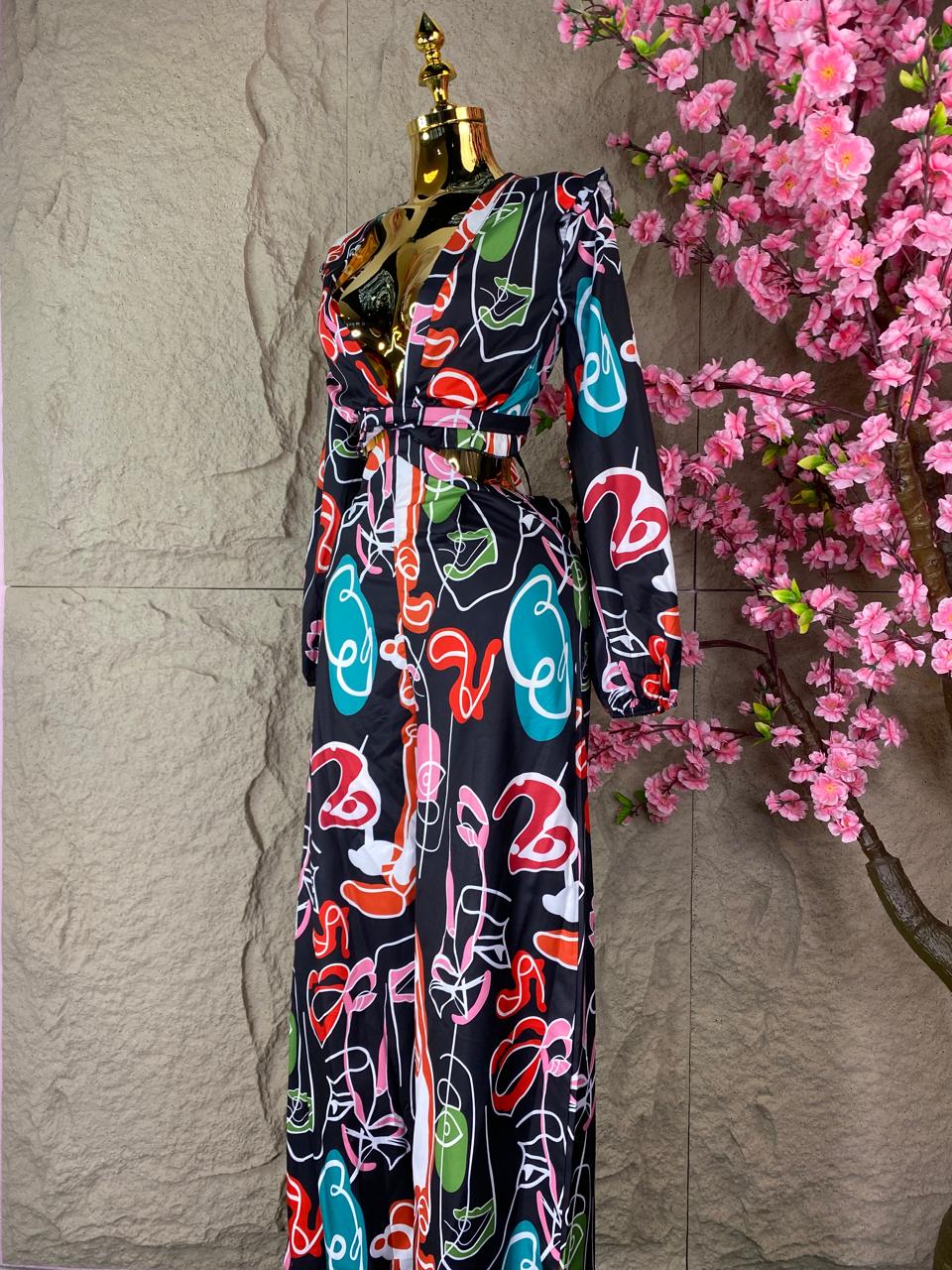 JUMPSUIT LARGO CON TOP Y ONDAS NEGRO