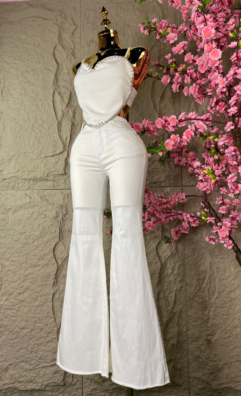 PANTALON CAMPANA DESILADO BLANCO