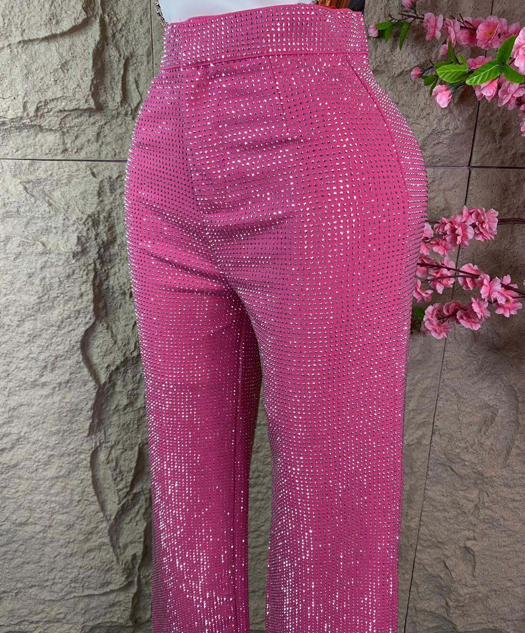 PANTALON CAMPANA CON BRILLOS ROSA