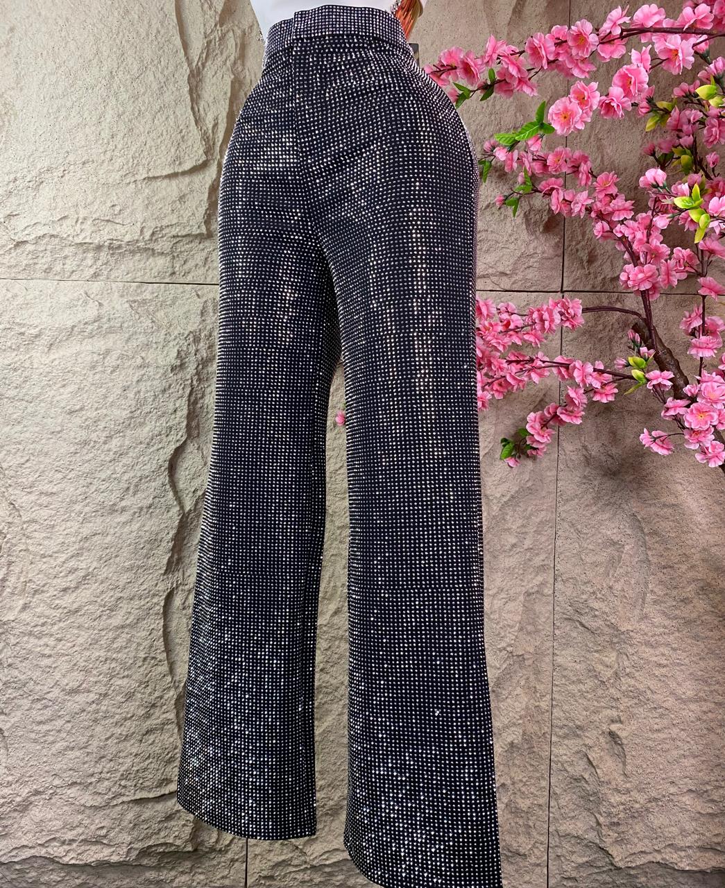 PANTALON CAMPANA CON BRILLOS NEGRO