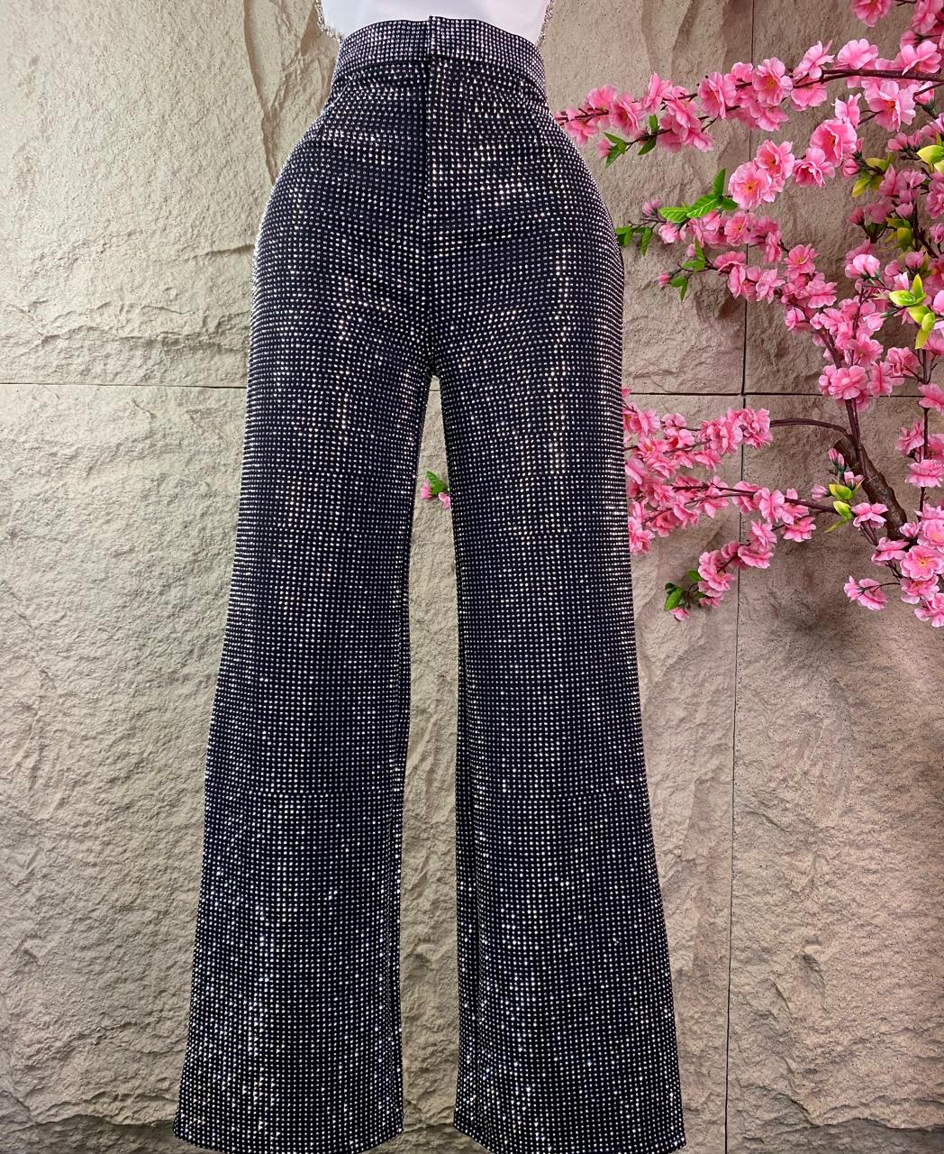 PANTALON CAMPANA CON BRILLOS NEGRO