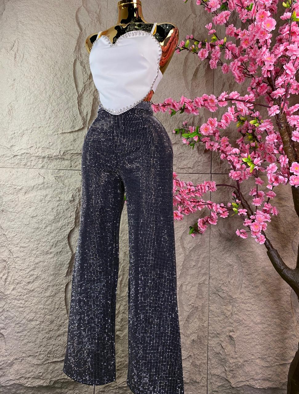 PANTALON CAMPANA CON BRILLOS NEGRO