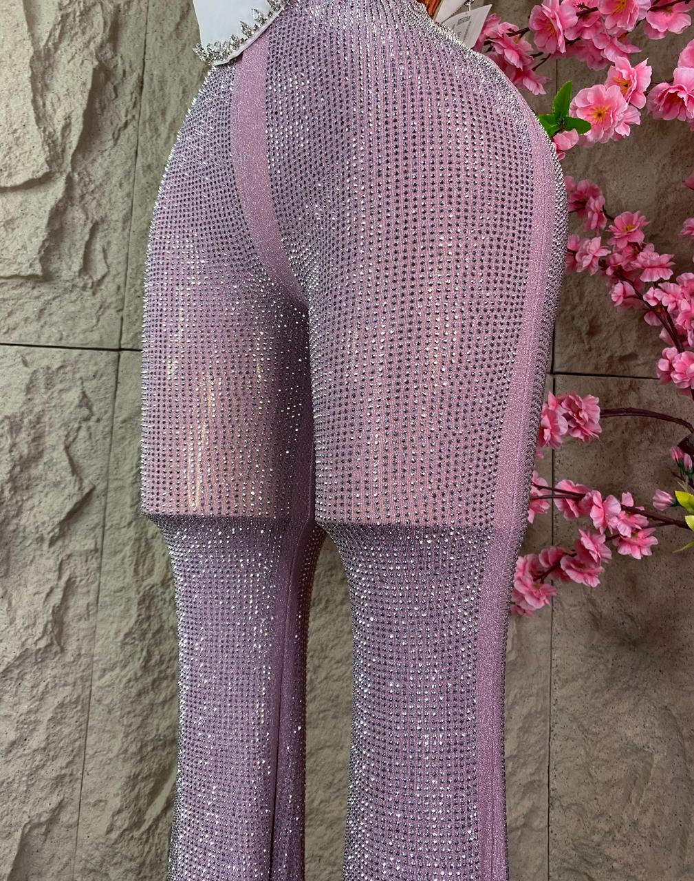PANTALON CAMPANA CON BRILLOS AJUSTABLE ROSA