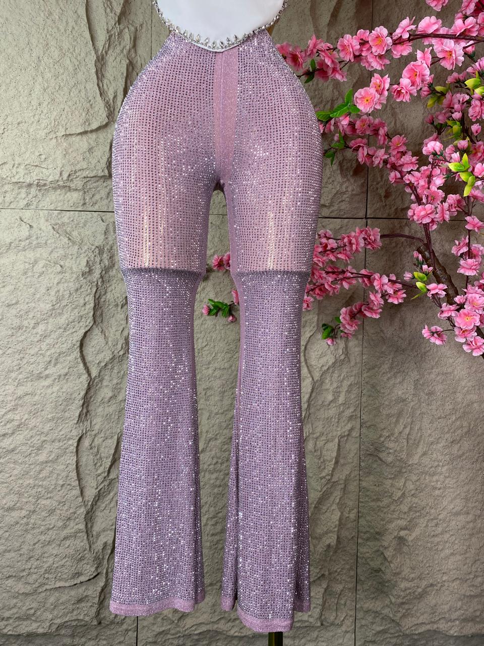 PANTALON CAMPANA CON BRILLOS AJUSTABLE ROSA