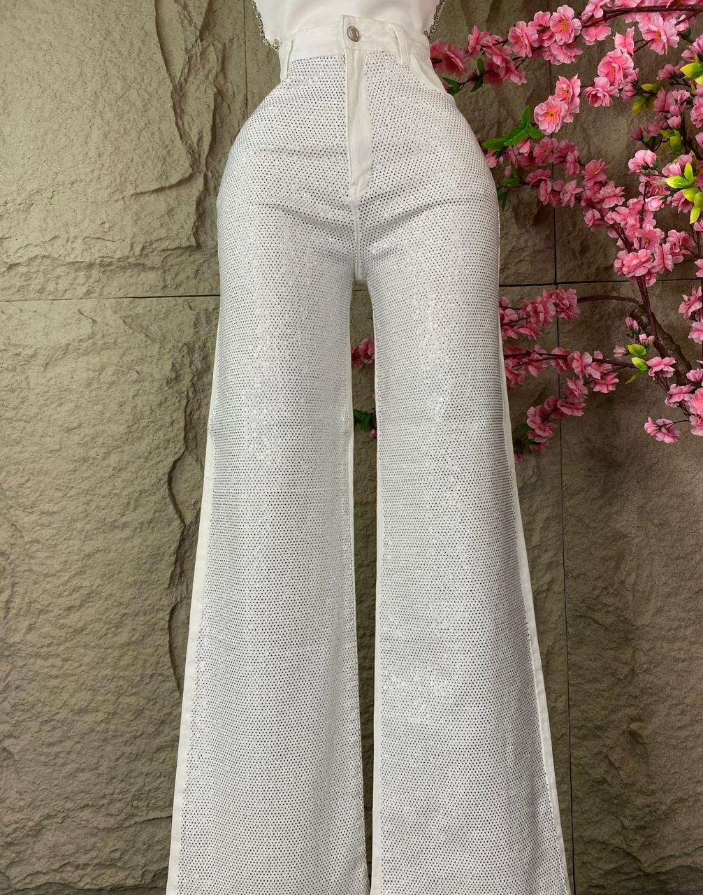 PANTALON CON BRILLOS RECTO MEZCLILLA