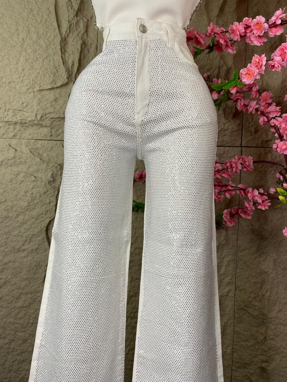 PANTALON CON BRILLOS RECTO MEZCLILLA
