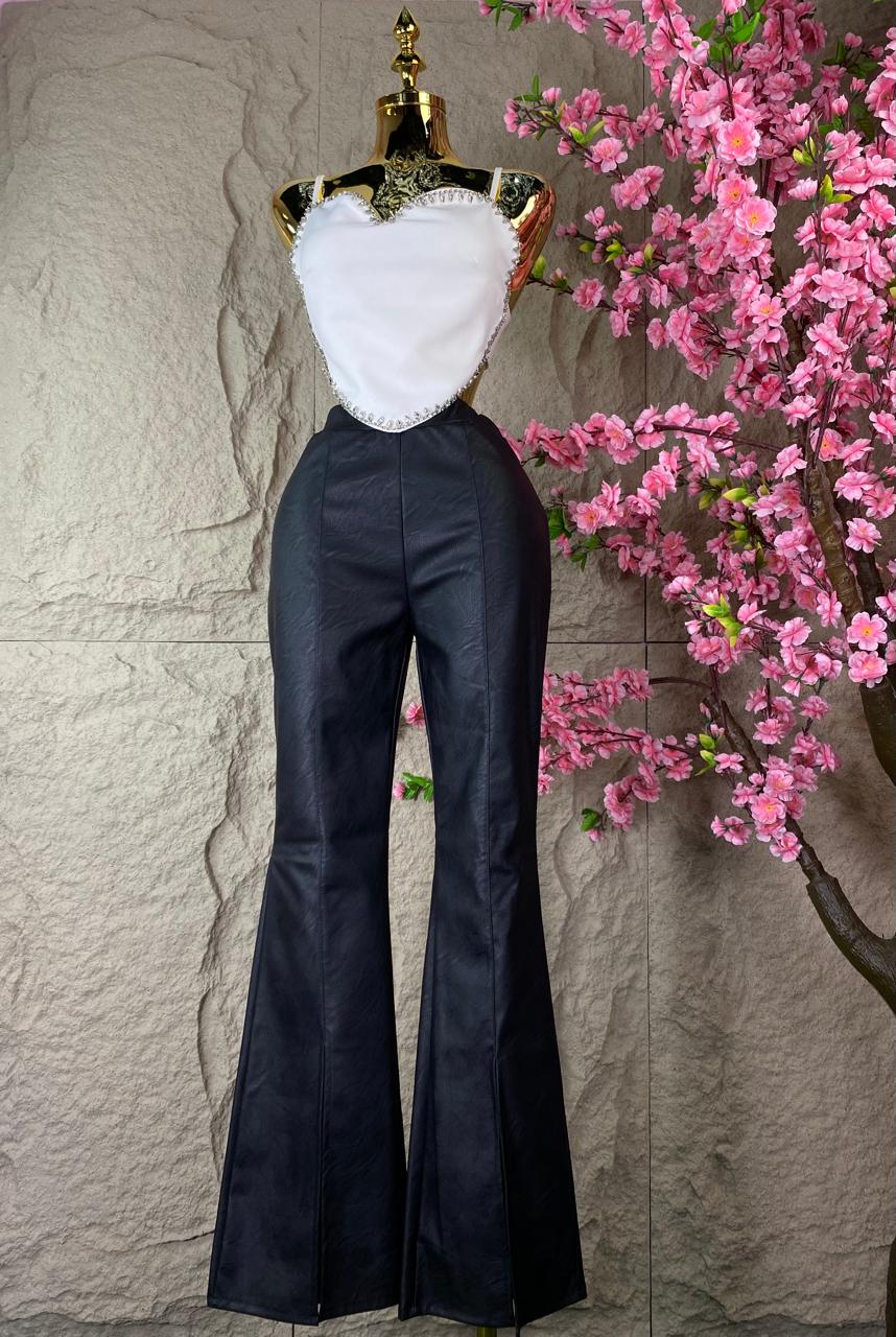 PANTALON CAMPANA BOTA VINIPIEL NEGRO