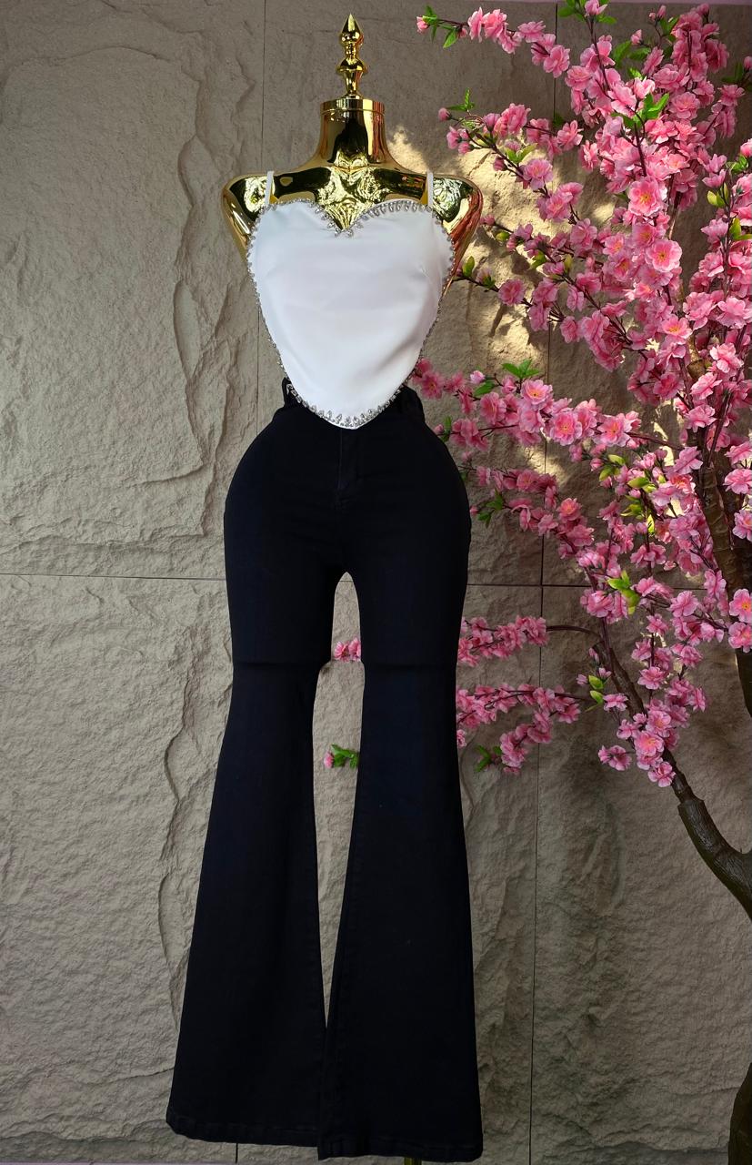 PANTALON CAMPANA LIGERA MEZCLILLA NEGRO