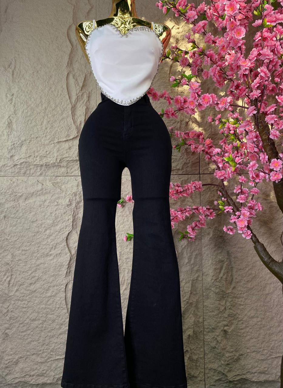 PANTALON CAMPANA LIGERA MEZCLILLA NEGRO