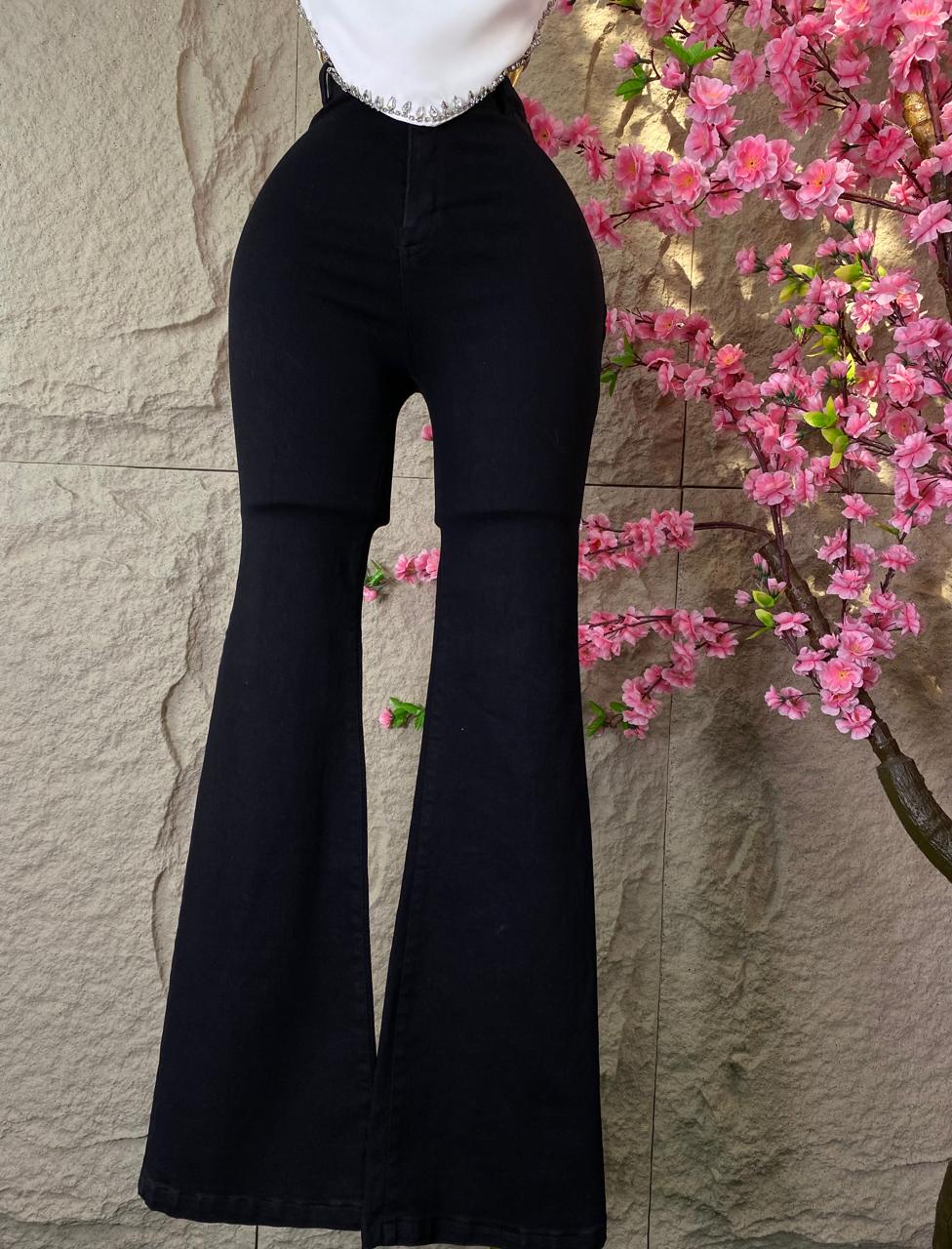 PANTALON CAMPANA LIGERA MEZCLILLA NEGRO