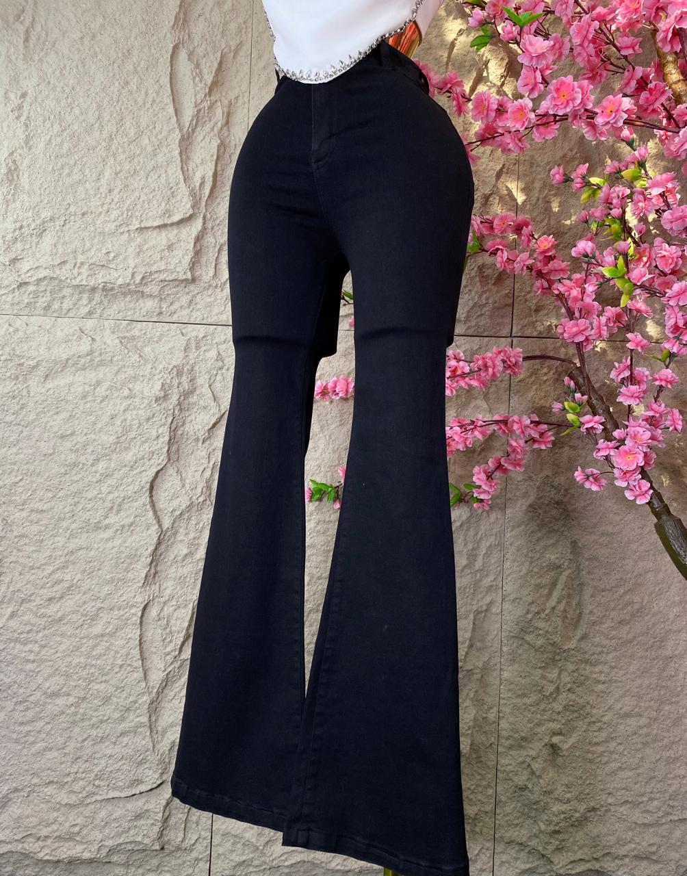 PANTALON CAMPANA LIGERA MEZCLILLA NEGRO