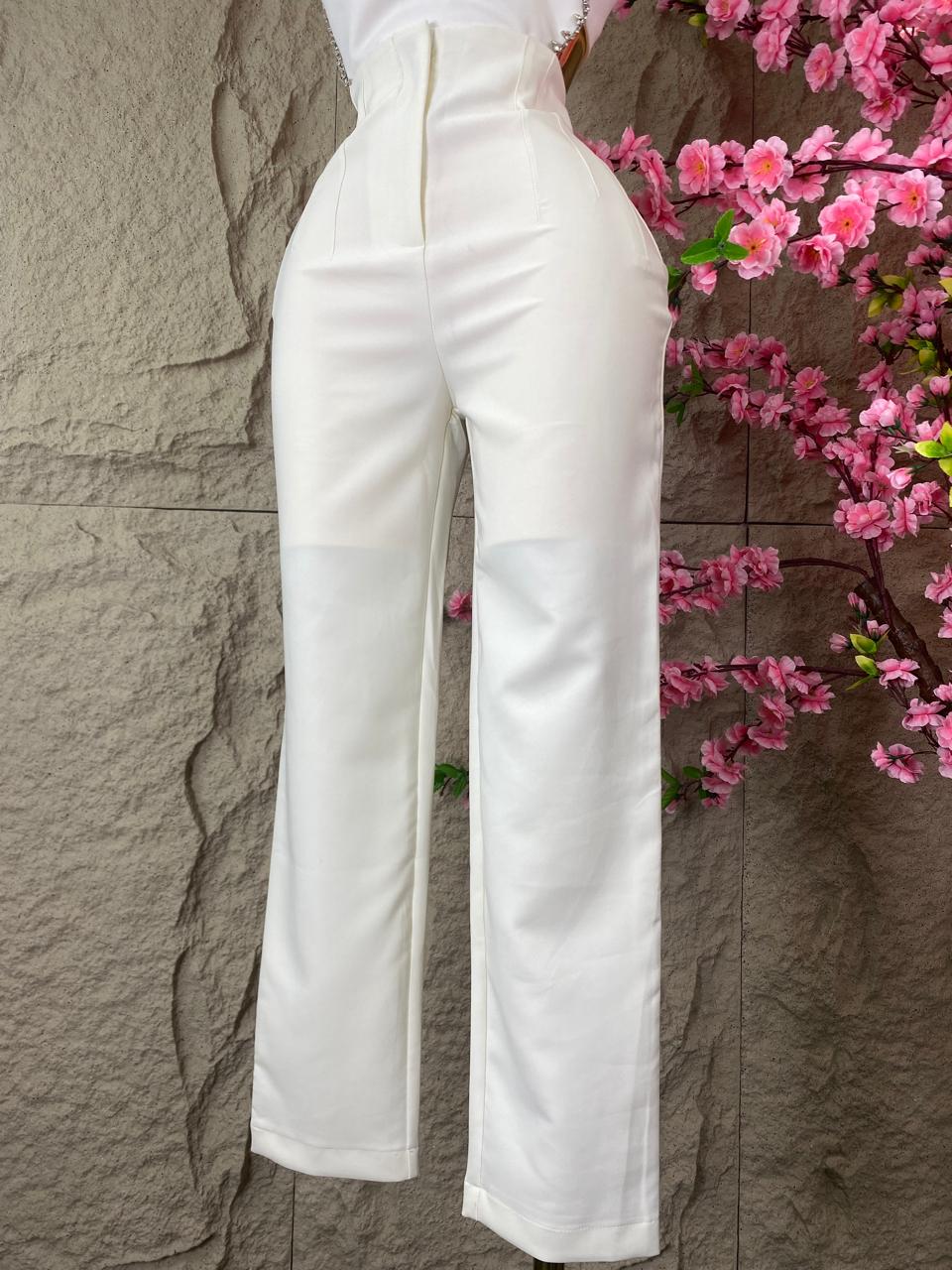 PANTALON DE VESTIR TALLE ALTO BLANCO