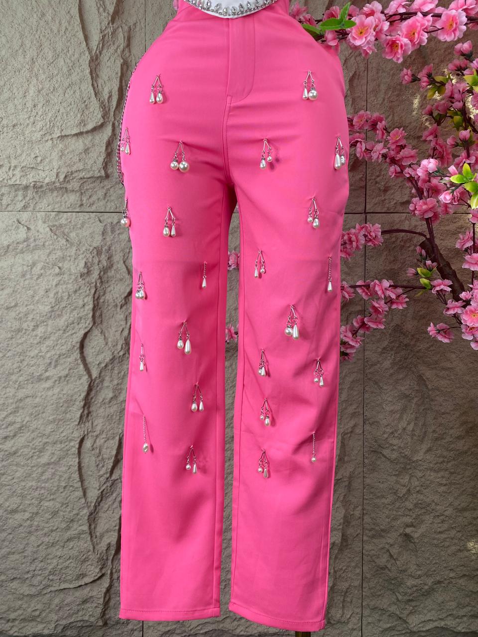 PANTALON CON PERLAS ROSA