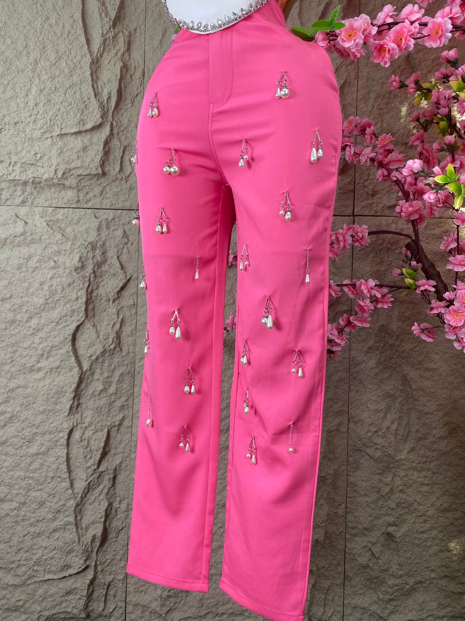 PANTALON CON PERLAS ROSA