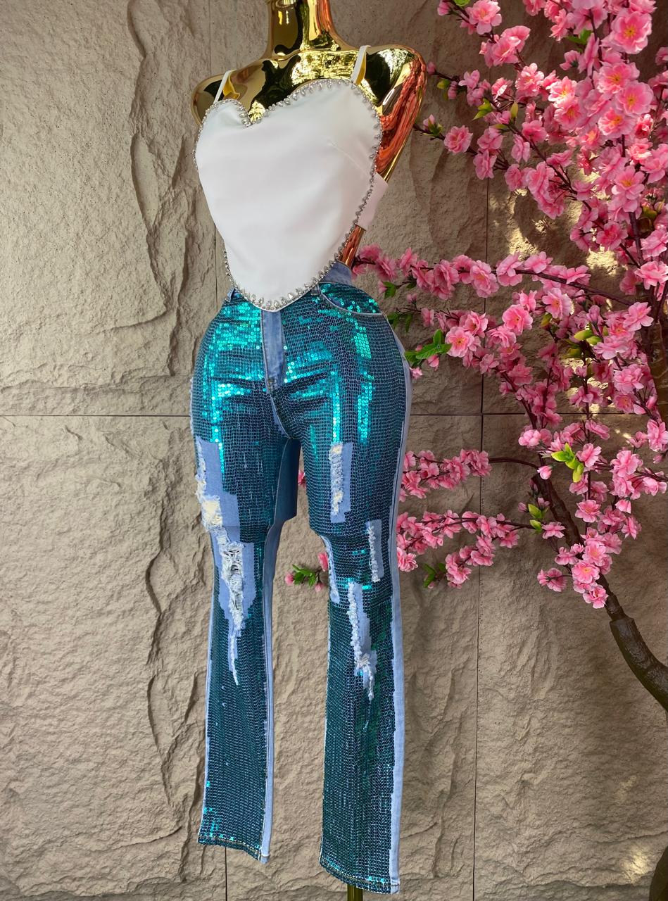 PANTALON CON LENTEJUELA MEZCLILLA AZUL