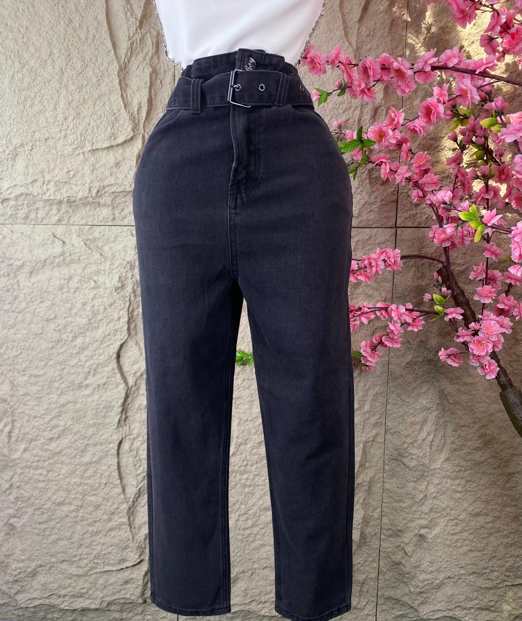 PANTALON CON CINTURON MEZCLILLA NEGRO