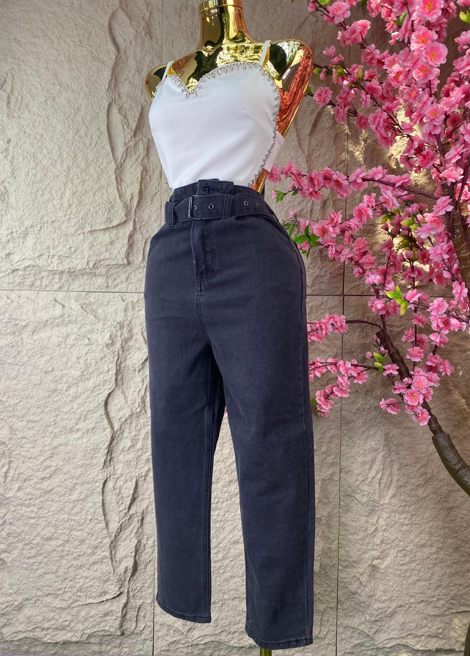 PANTALON CON CINTURON MEZCLILLA NEGRO
