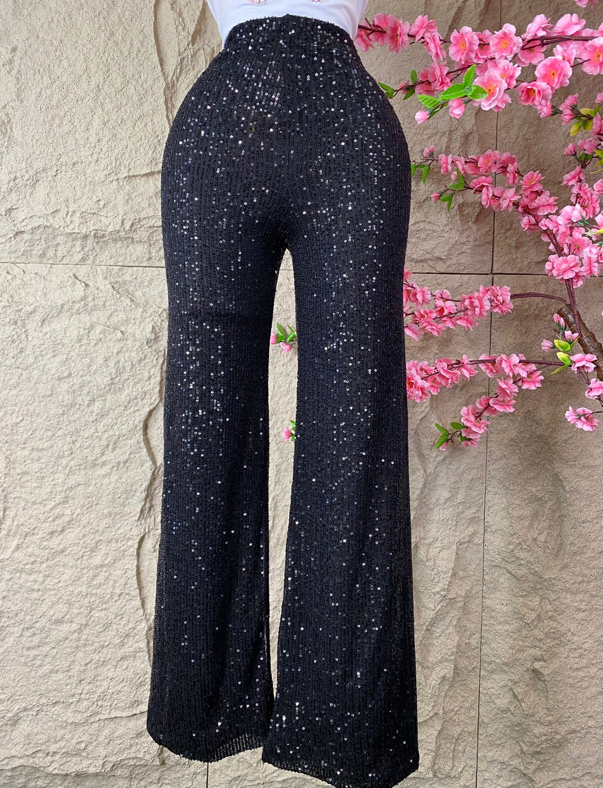 PANTALON PALAZZO LENTEJUELAS NEGRO