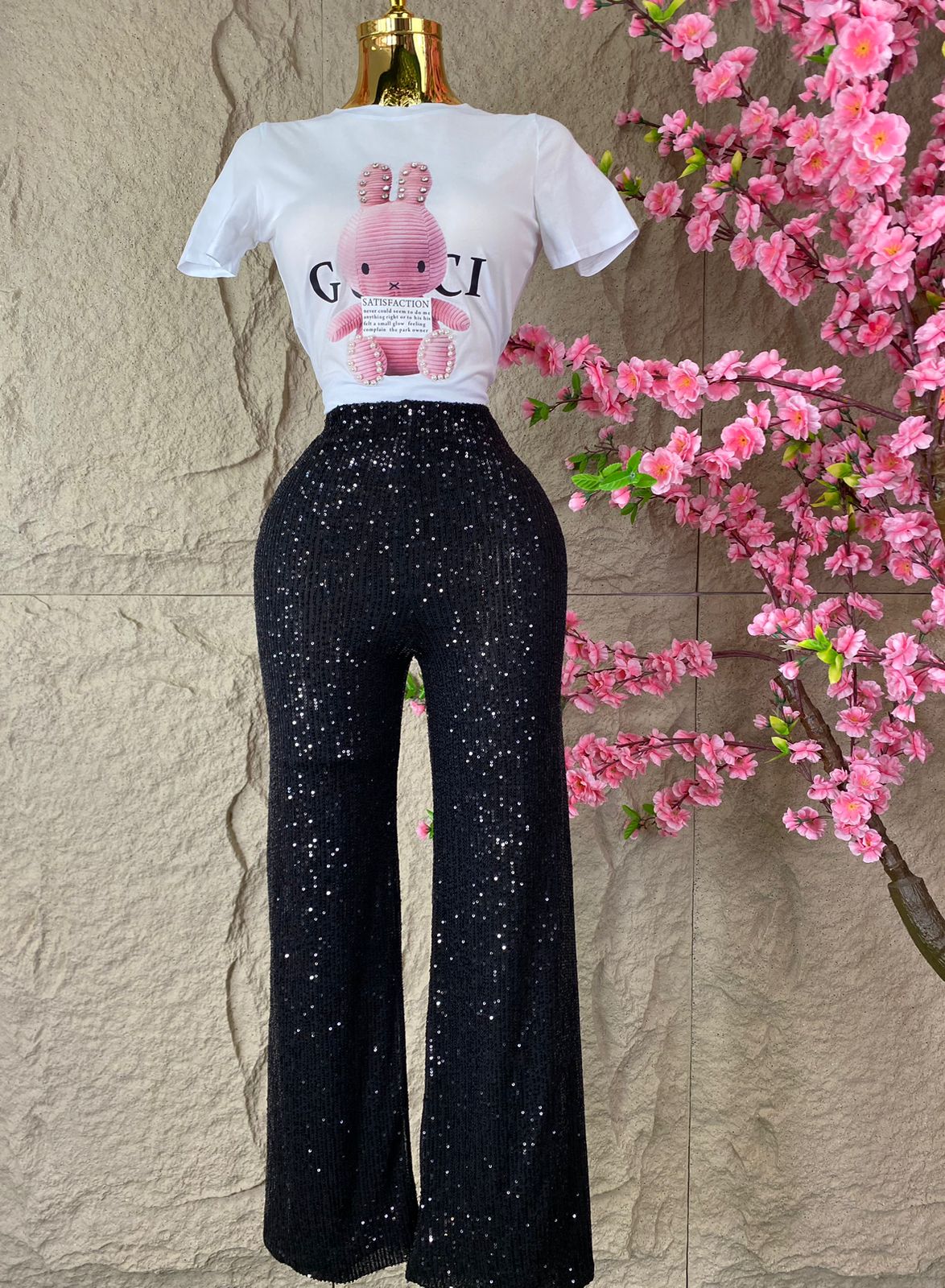 PANTALON PALAZZO LENTEJUELAS NEGRO