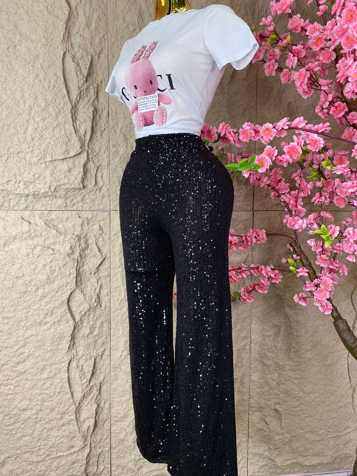 PANTALON PALAZZO LENTEJUELAS NEGRO