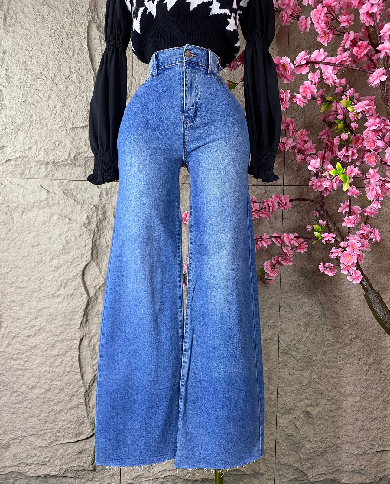 PANTALON RECTO MEZCLILLA AZUL SIN ACABADO