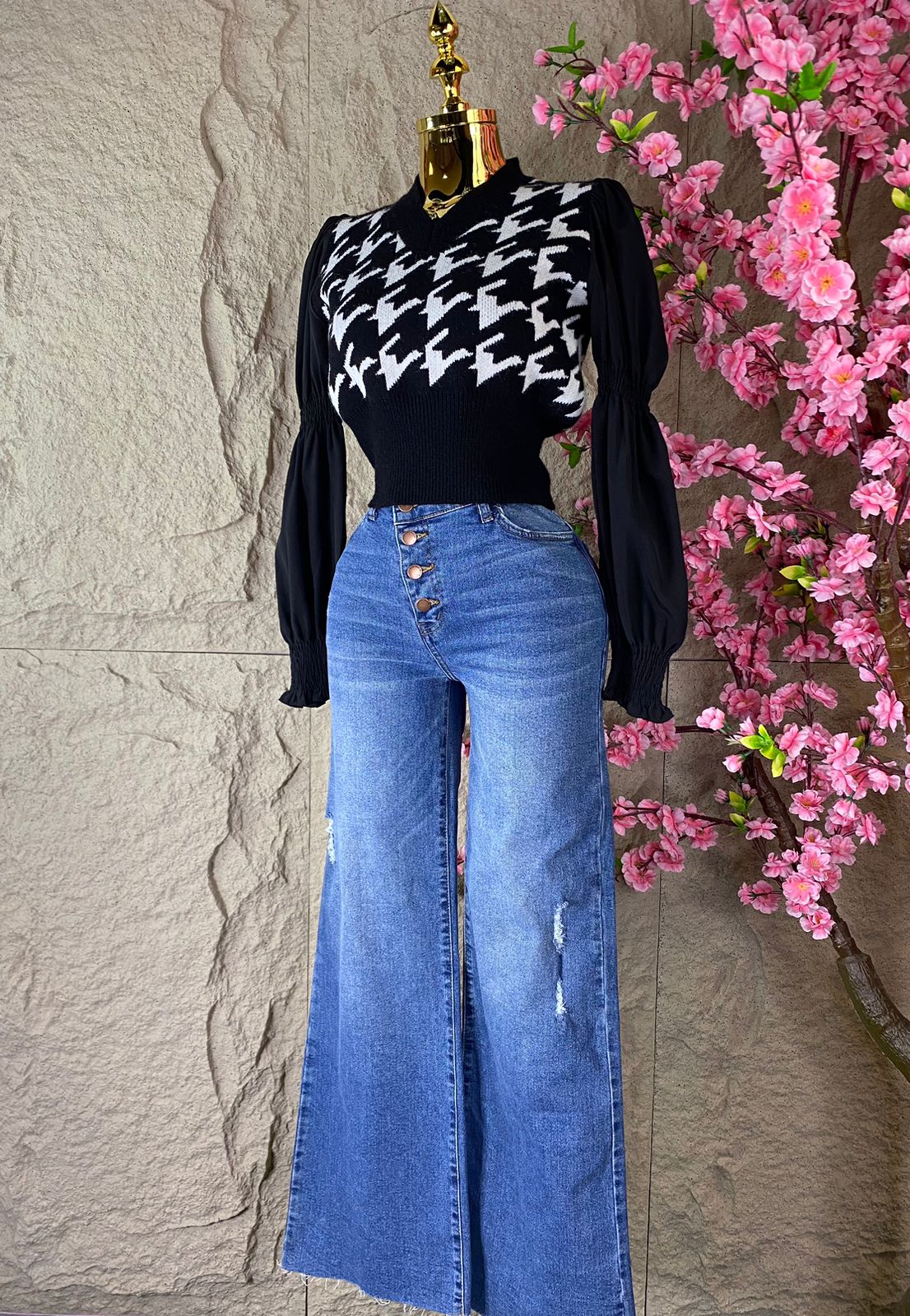 PANTALON RECTO MEZCLILLA AZUL CON BOTONES AL FRENTE