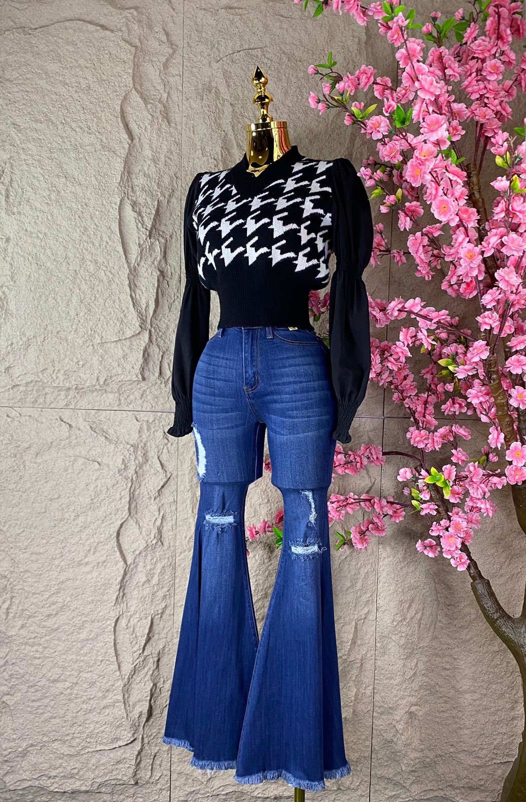 PANTALON RASGADO CAMPANA AZUL MARINO