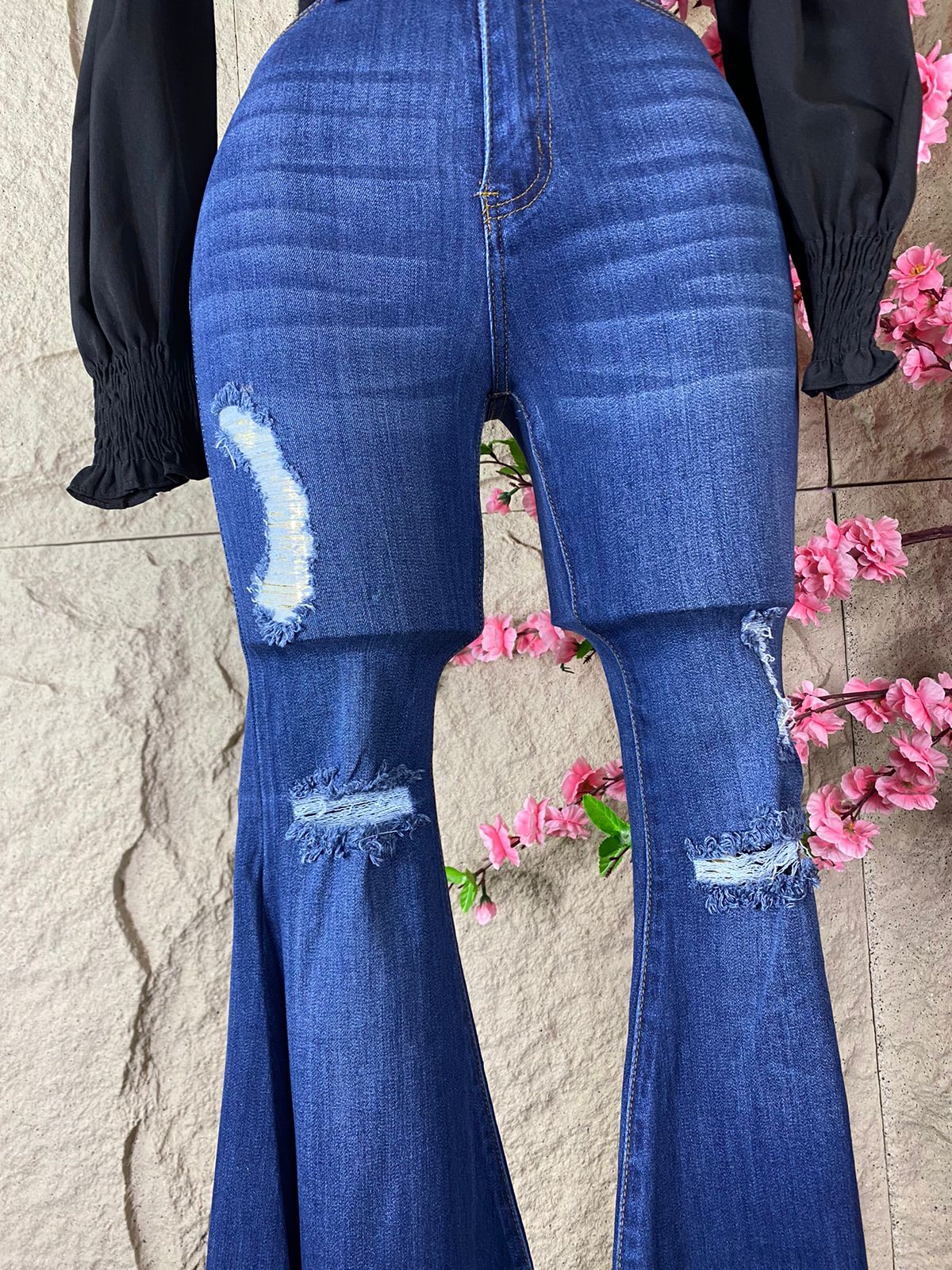 PANTALON RASGADO CAMPANA AZUL MARINO
