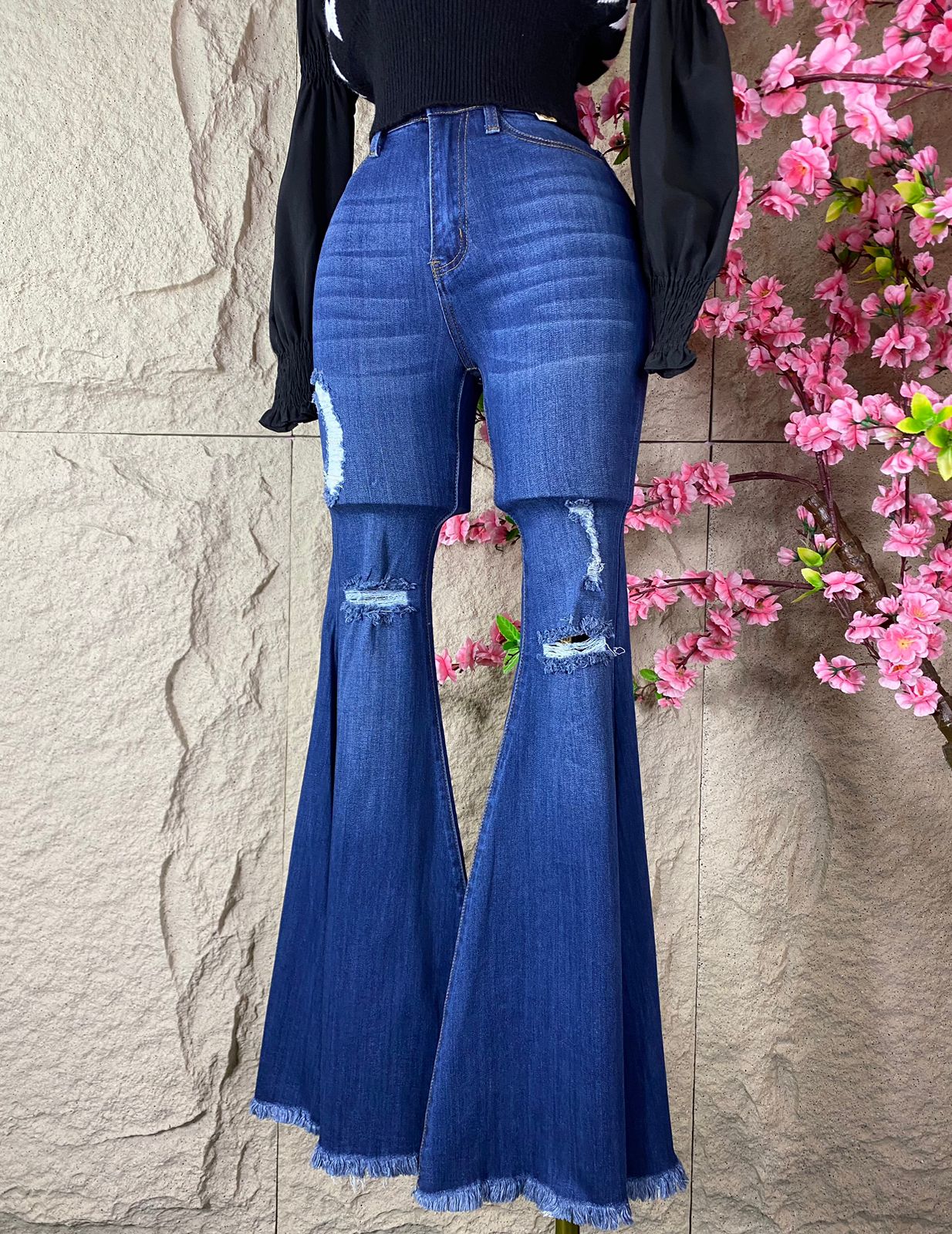PANTALON RASGADO CAMPANA AZUL MARINO