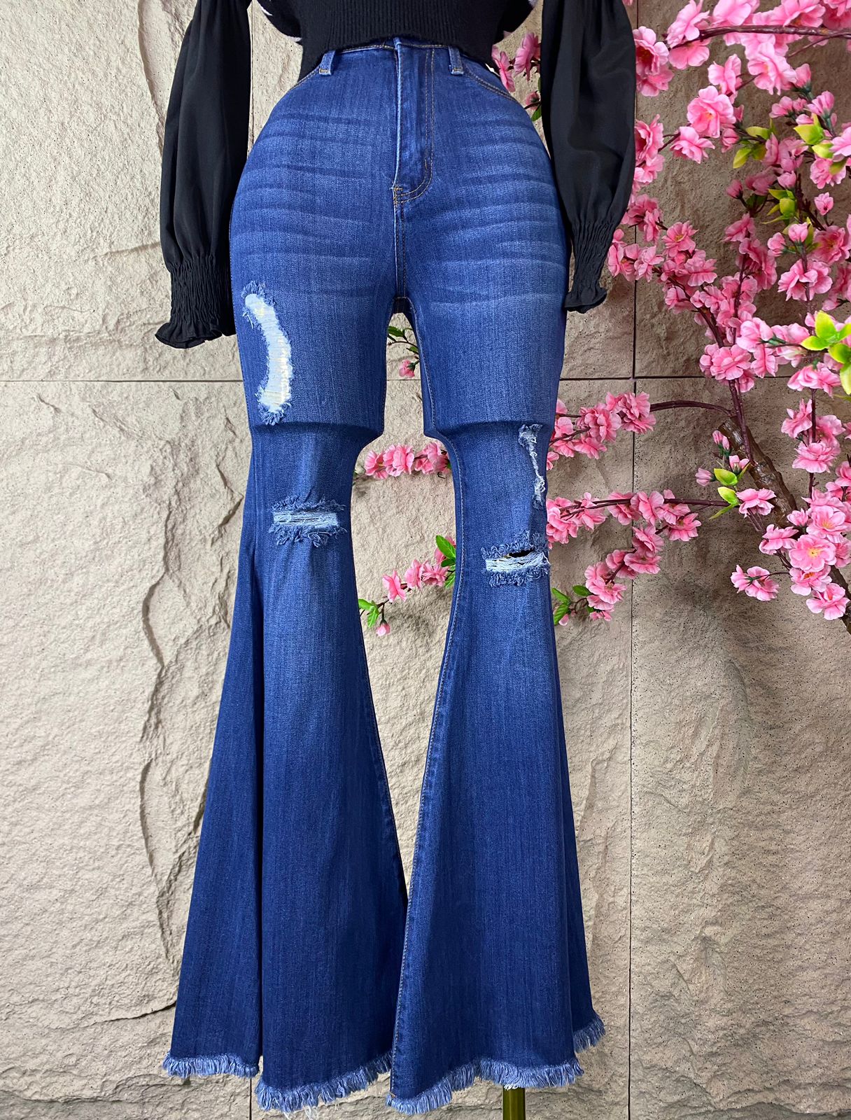 PANTALON RASGADO CAMPANA AZUL MARINO