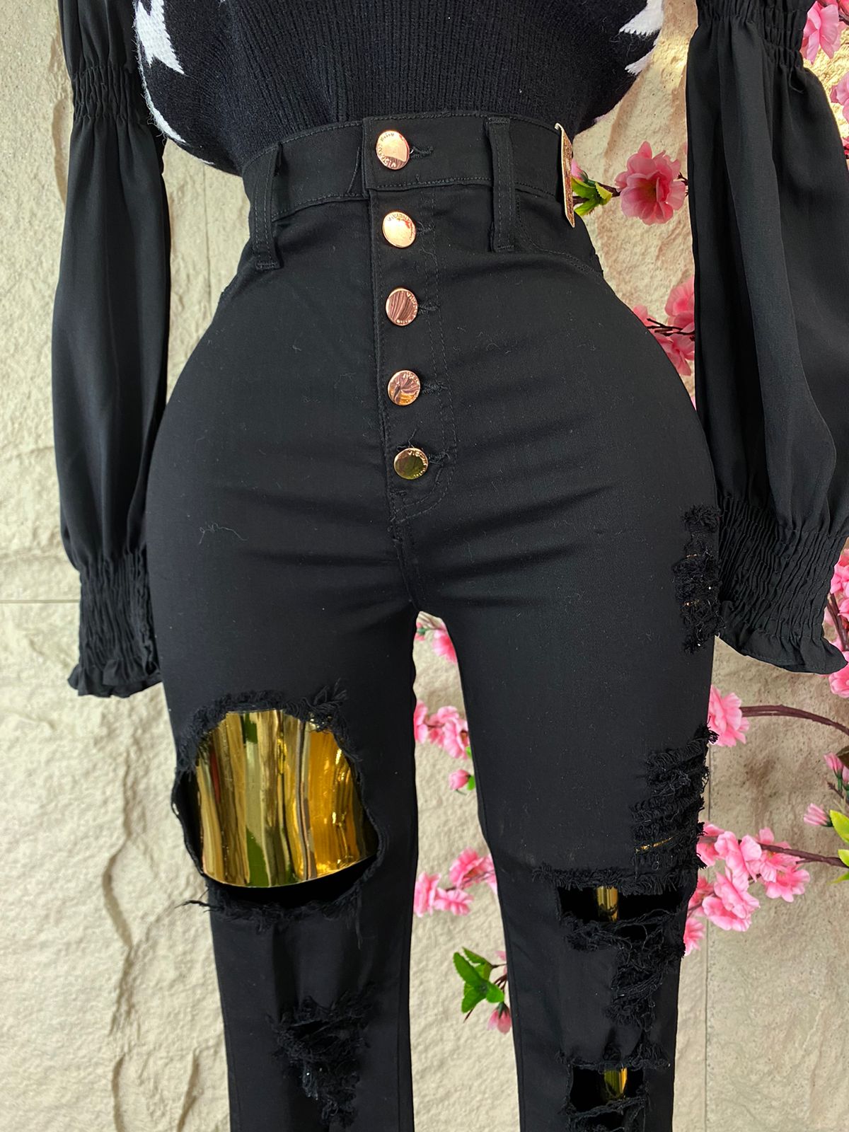 PANTALON SKINY RASGADO MEZCLILLA NEGRO