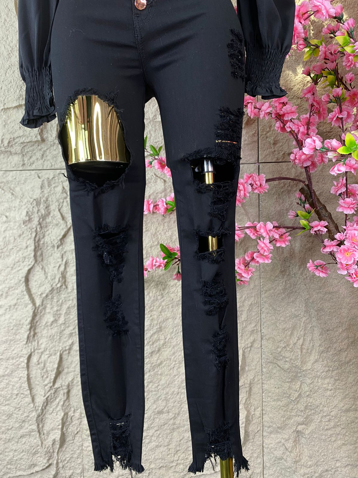 PANTALON SKINY RASGADO MEZCLILLA NEGRO