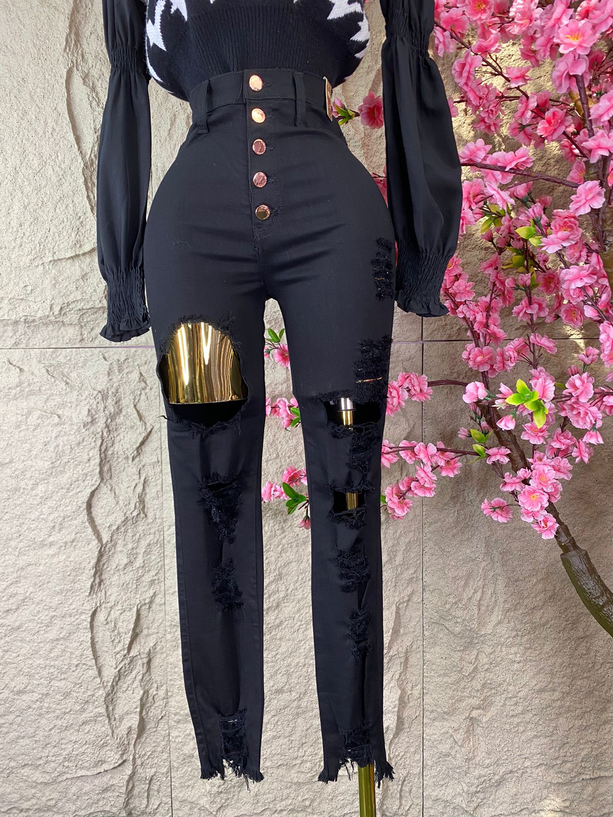 PANTALON SKINY RASGADO MEZCLILLA NEGRO