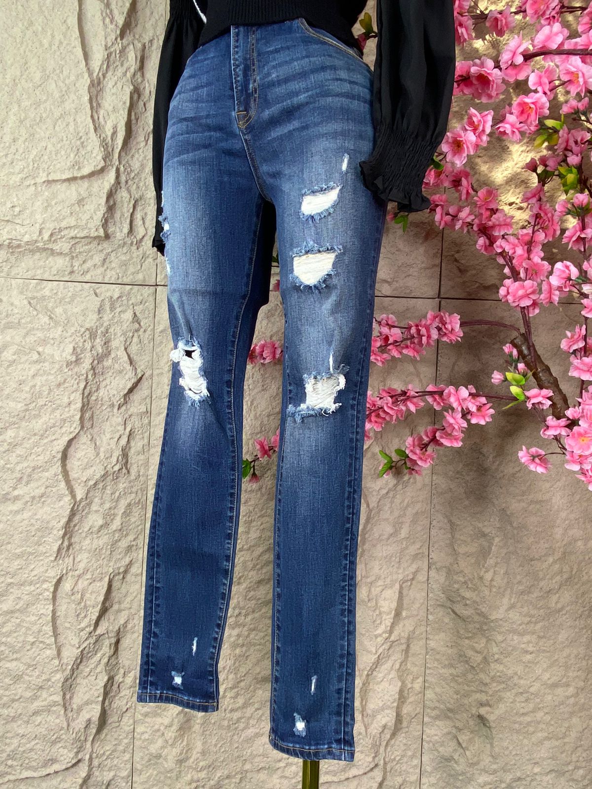 PANTALON SKINY DESGARRADO MEZCLILLA AZUL