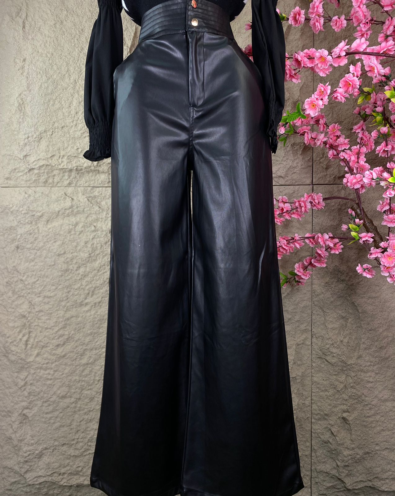 PANTALON RECTO TIPO PALAZZO VINIPIEL NEGRO